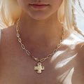 Hammered Cross Front Toggle Necklace