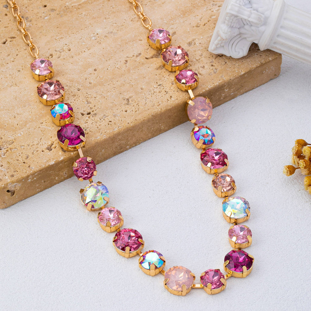 Multi-Tone Pink & Purple Crystal Tennis Necklace