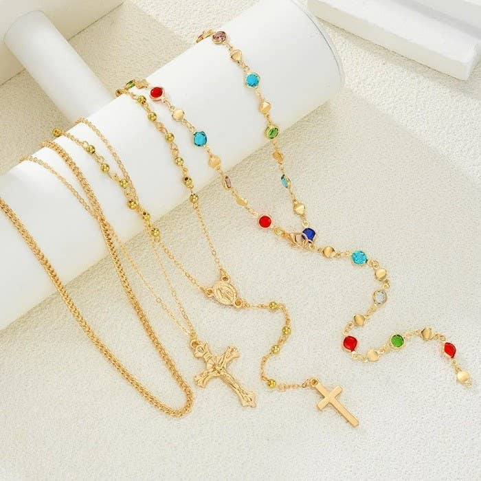 Boho Y Multi-Stone Cross Lariat Layer Necklace