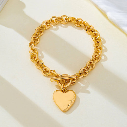Bold Hammered Heart Toggle Clasp Bracelet