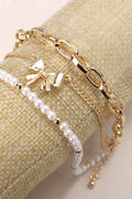 Gold Bow & Pearl Bracelet Trio