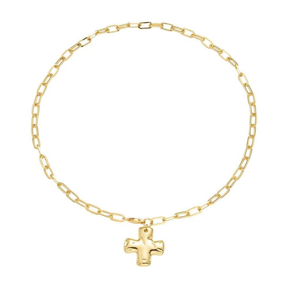Hammered Cross Front Toggle Necklace