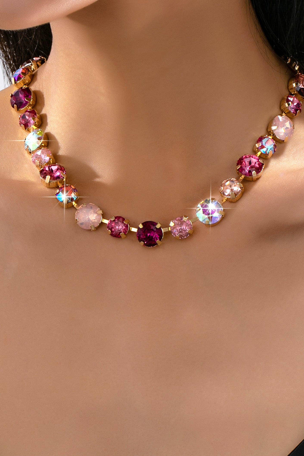 Multi-Tone Pink & Purple Crystal Tennis Necklace