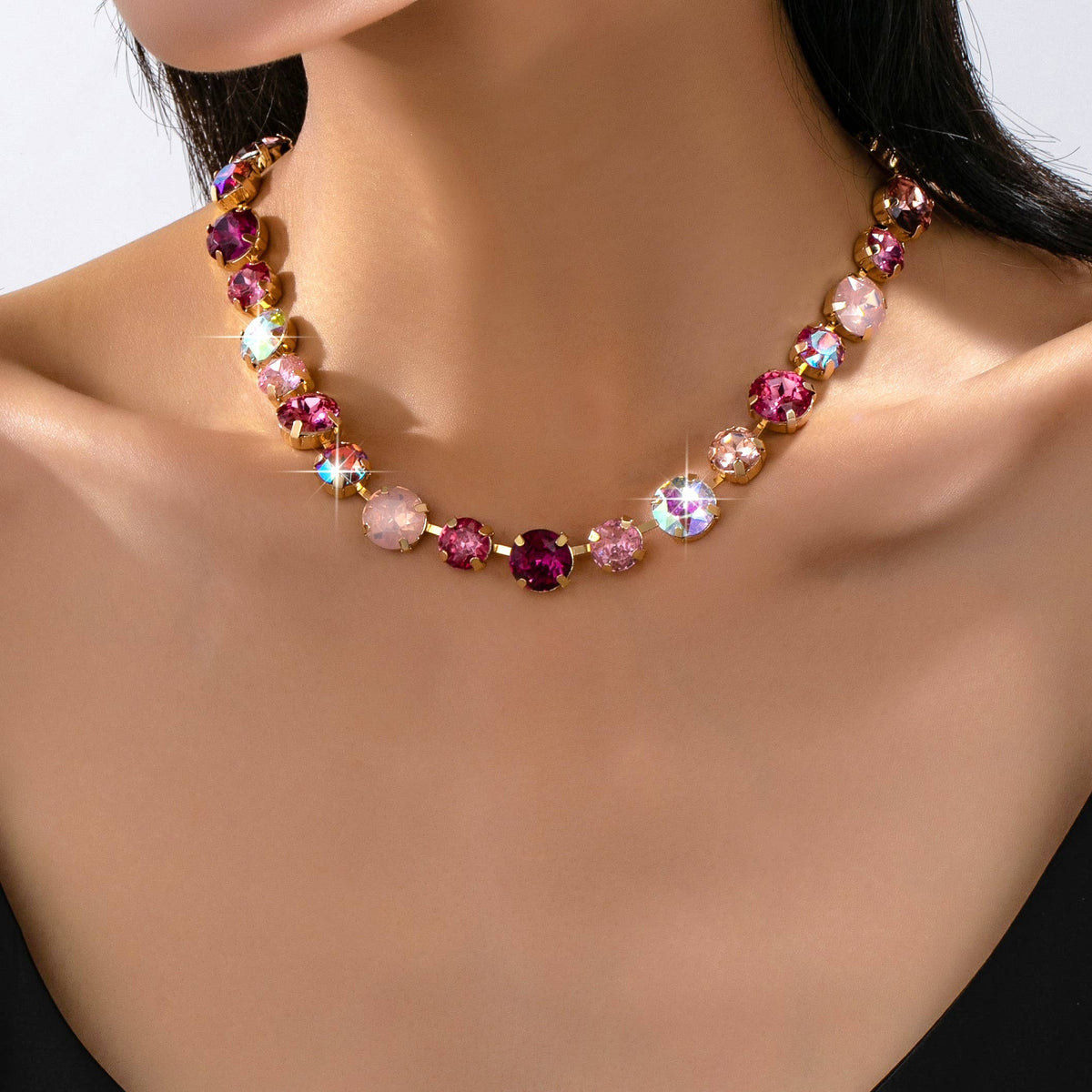Multi-Tone Pink & Purple Crystal Tennis Necklace