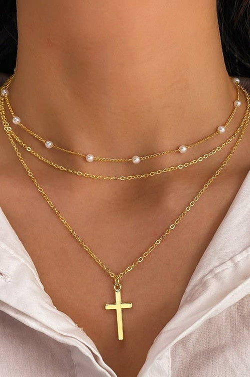 18K Stainless Steel Cross Necklace Set