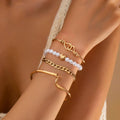 Gold Pearl Heart Charm Multi Bracelet Set