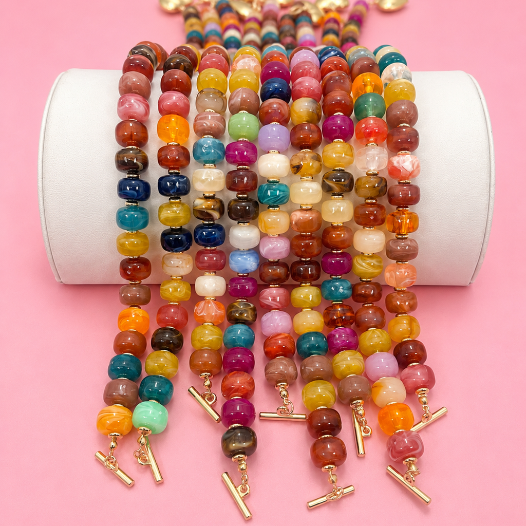 Multi-Beaded Heart Charm Toggle Necklace