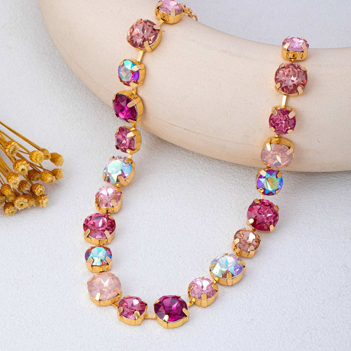 Multi-Tone Pink & Purple Crystal Tennis Necklace