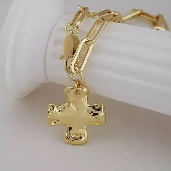 Hammered Cross Front Toggle Necklace