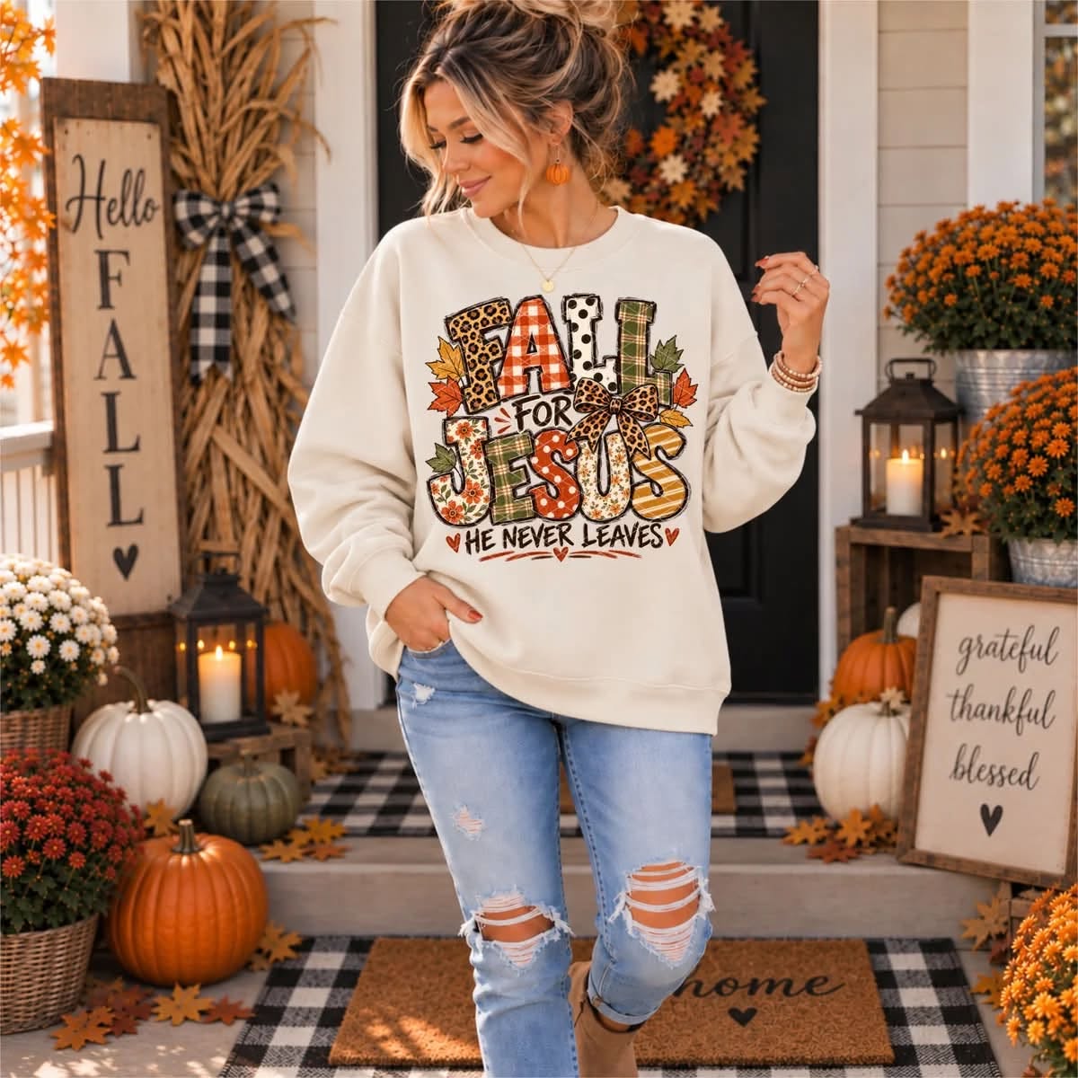 Fall For Jesus He Never Leaves Sweatshirt