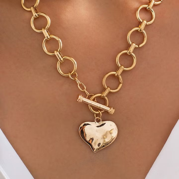 Hammered Heart Toggle Necklace
