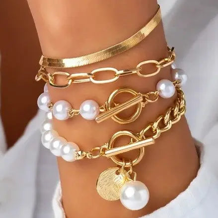 Multilayer Pearl Chain Herringbone Set