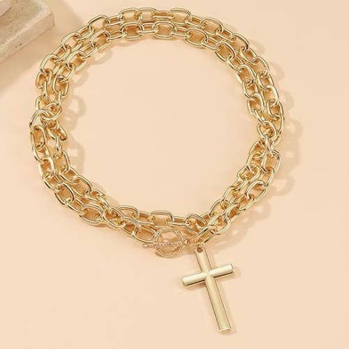 Chunky Cross Toggle Necklace