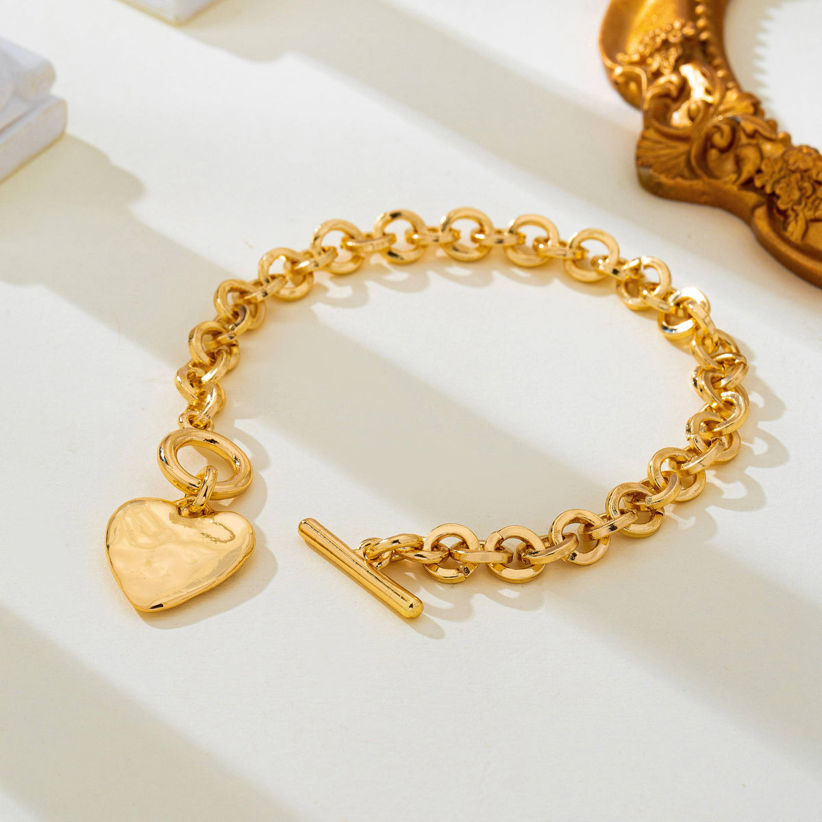 Bold Hammered Heart Toggle Clasp Bracelet