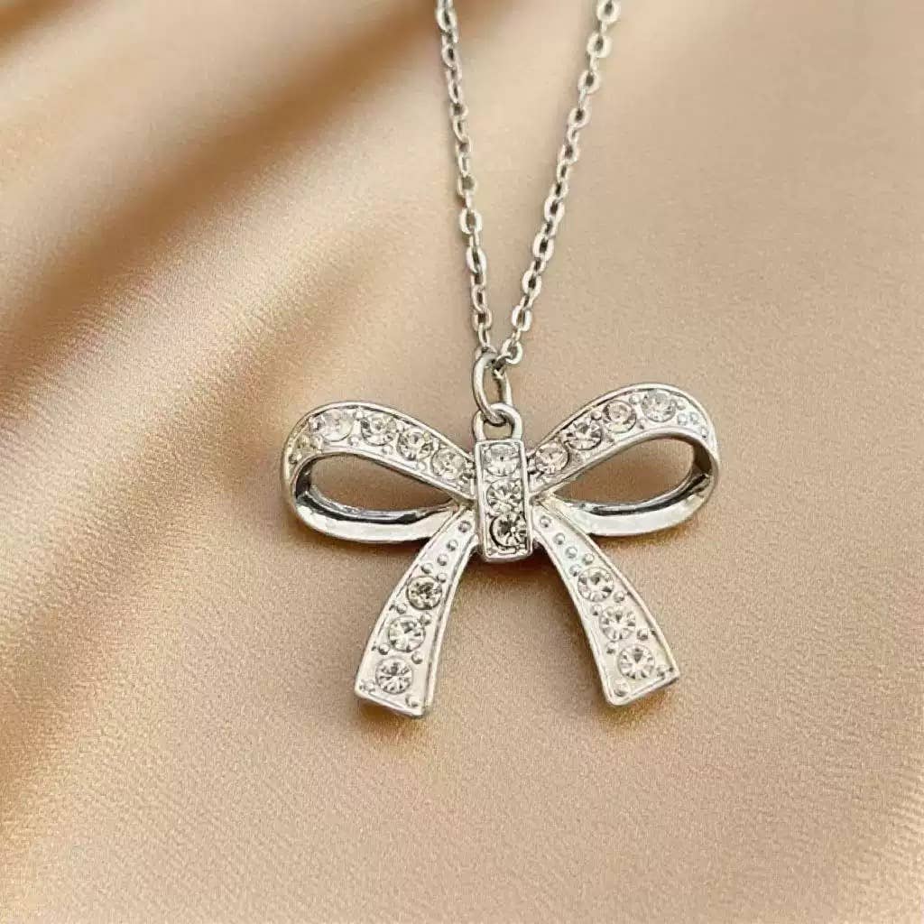 Dainty Silver Bow Necklace