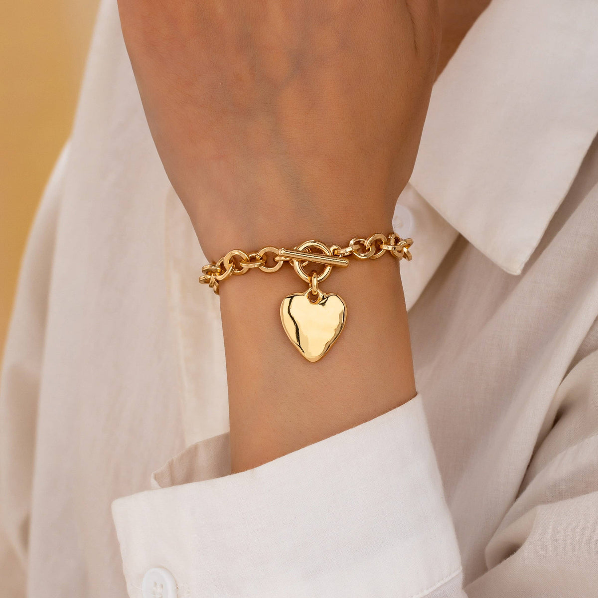 Bold Hammered Heart Toggle Clasp Bracelet