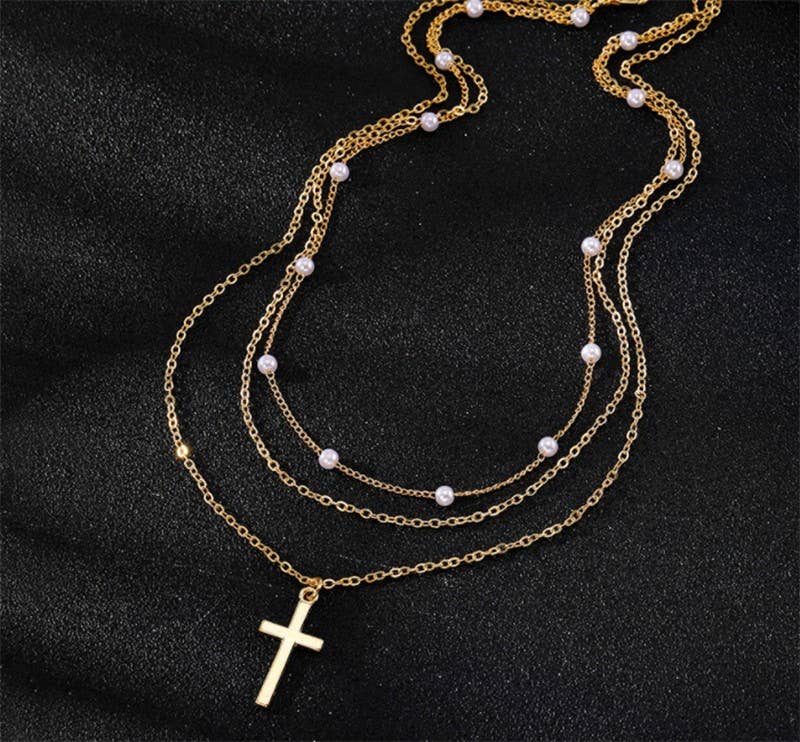 18K Stainless Steel Cross Necklace Set