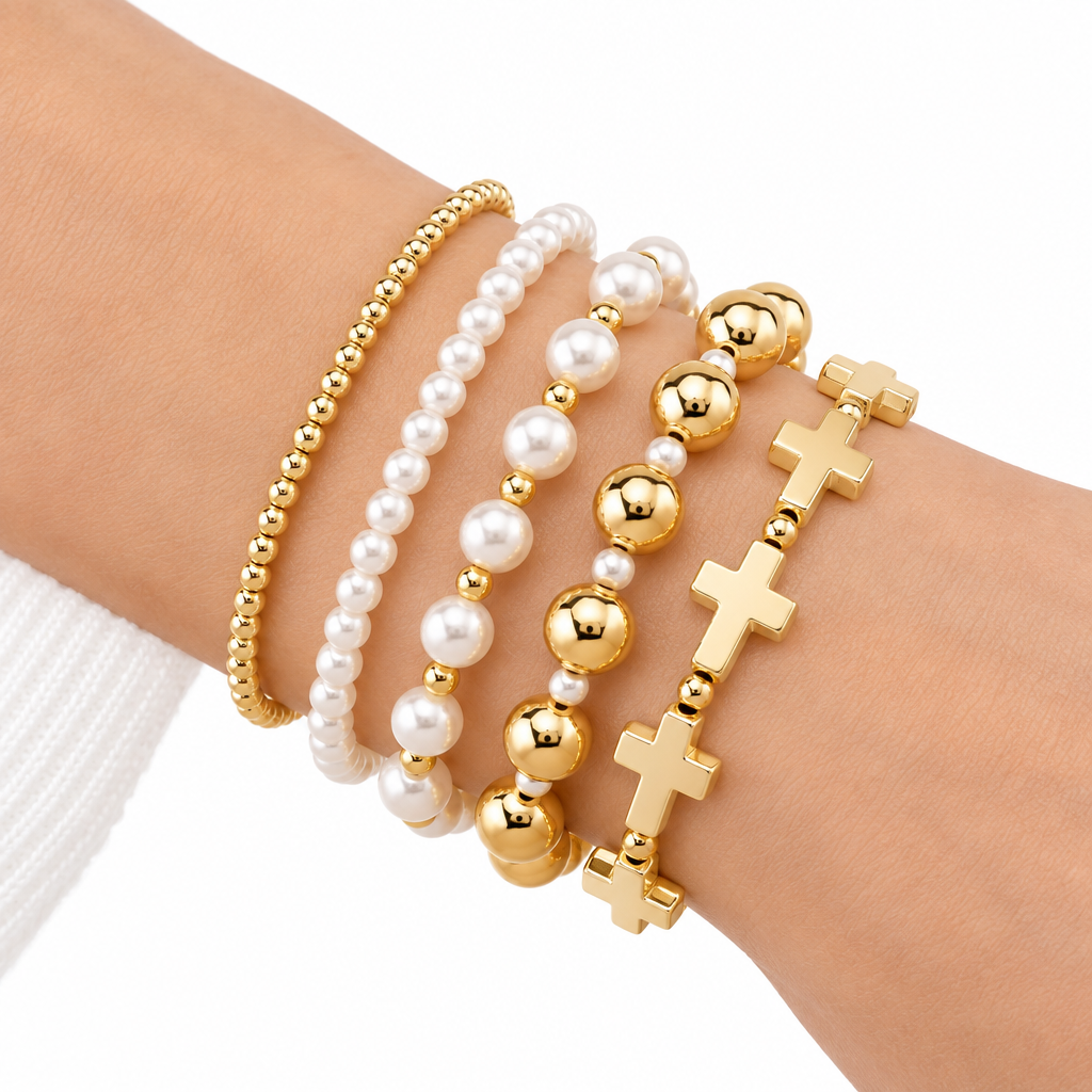 Gold Cross Stack Bracelets