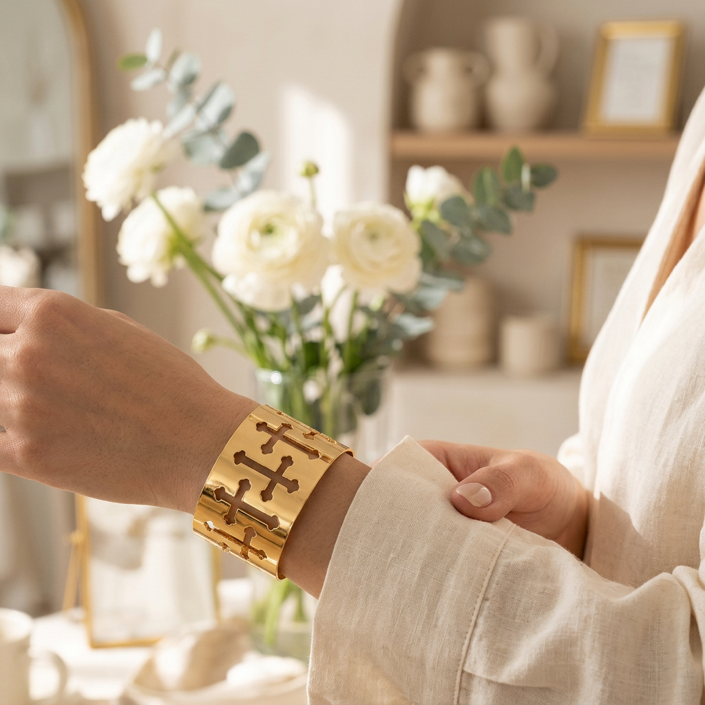 Chunky Cross Bangle Bracelet Lifestyle