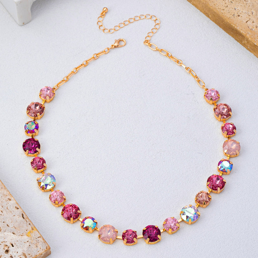 Multi-Tone Pink & Purple Crystal Tennis Necklace
