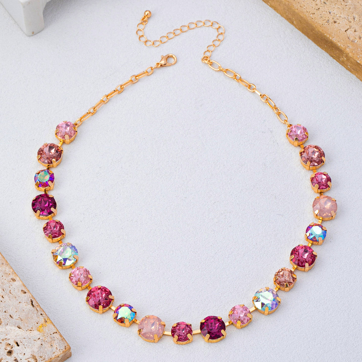 Multi-Tone Pink & Purple Crystal Tennis Necklace