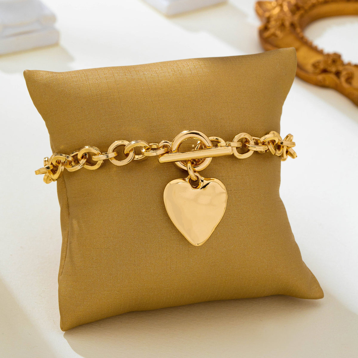 Bold Hammered Heart Toggle Clasp Bracelet