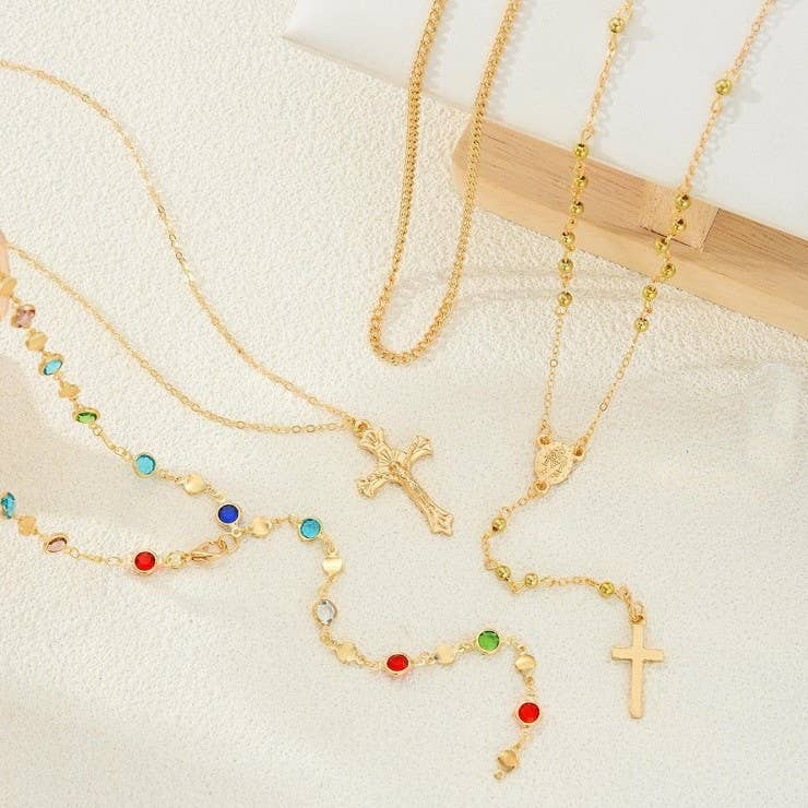 Boho Y Multi-Stone Cross Lariat Layer Necklace