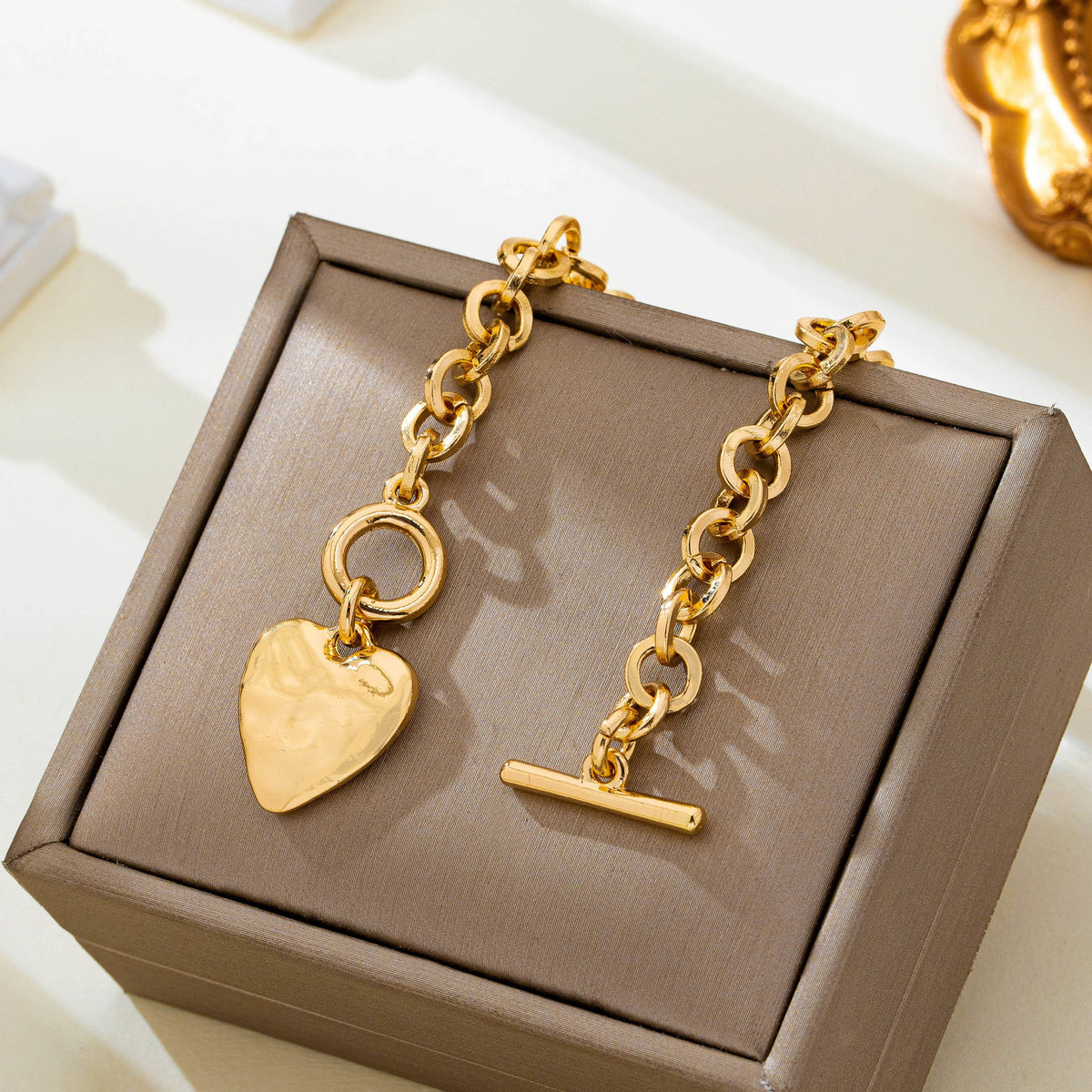 Bold Hammered Heart Toggle Clasp Bracelet