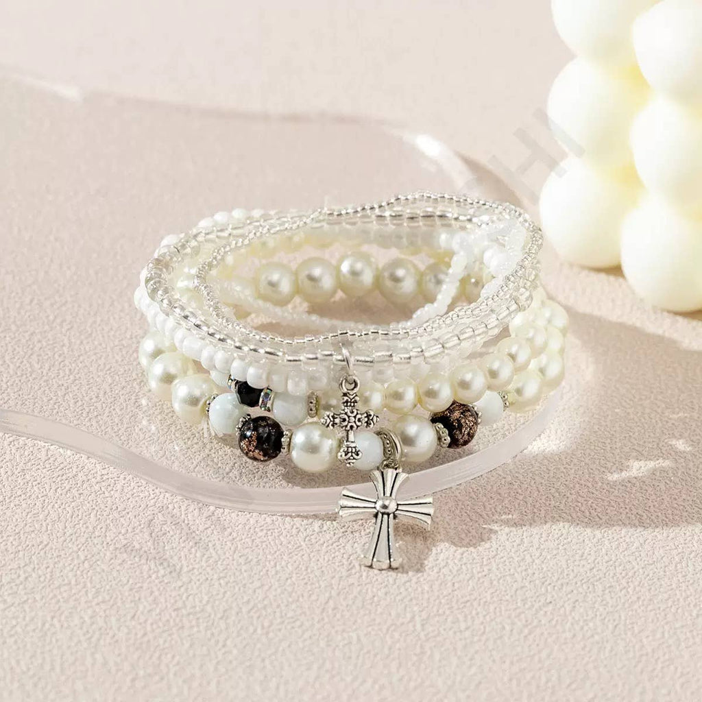 Cross & Pearl Bracelet Stack