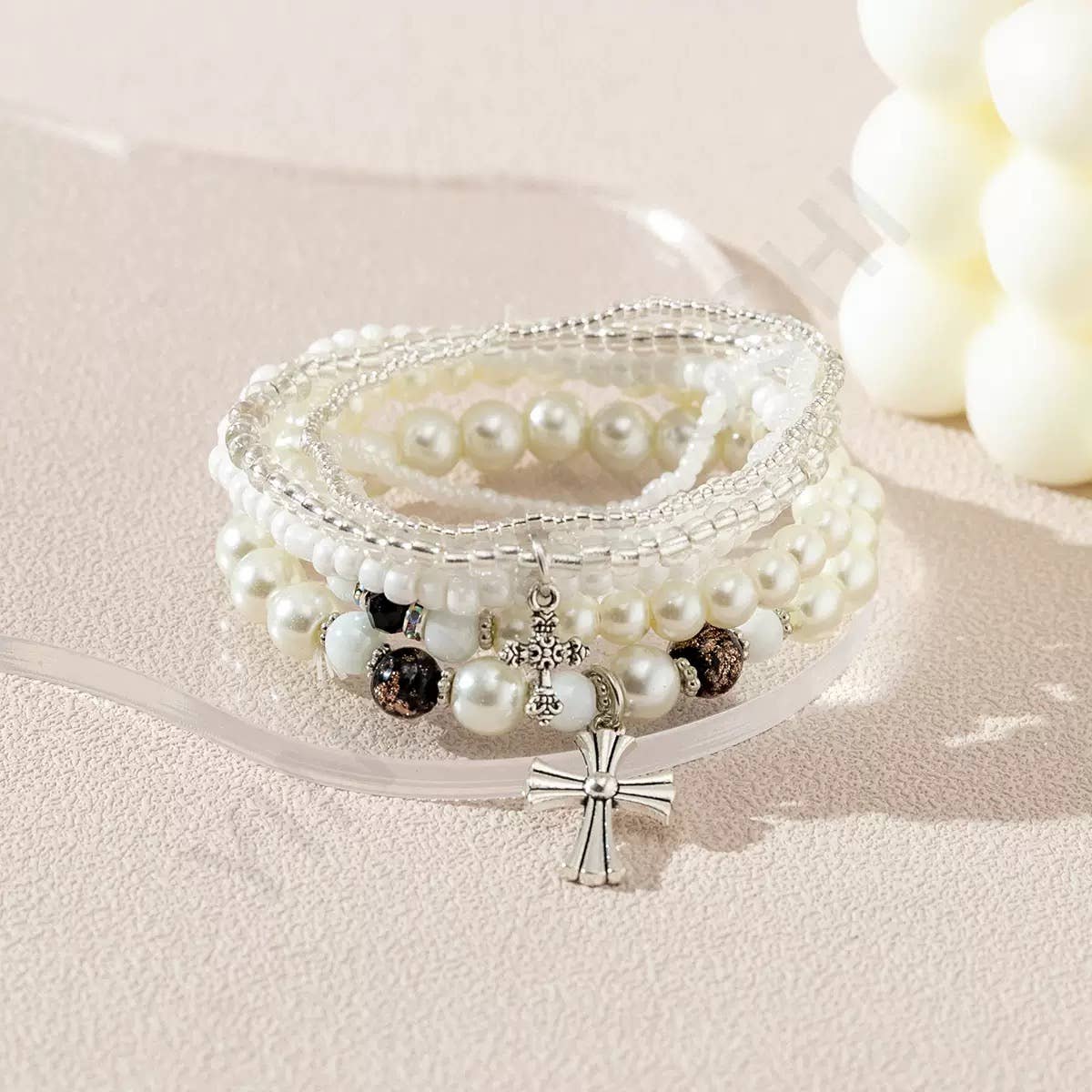 Cross & Pearl Bracelet Stack