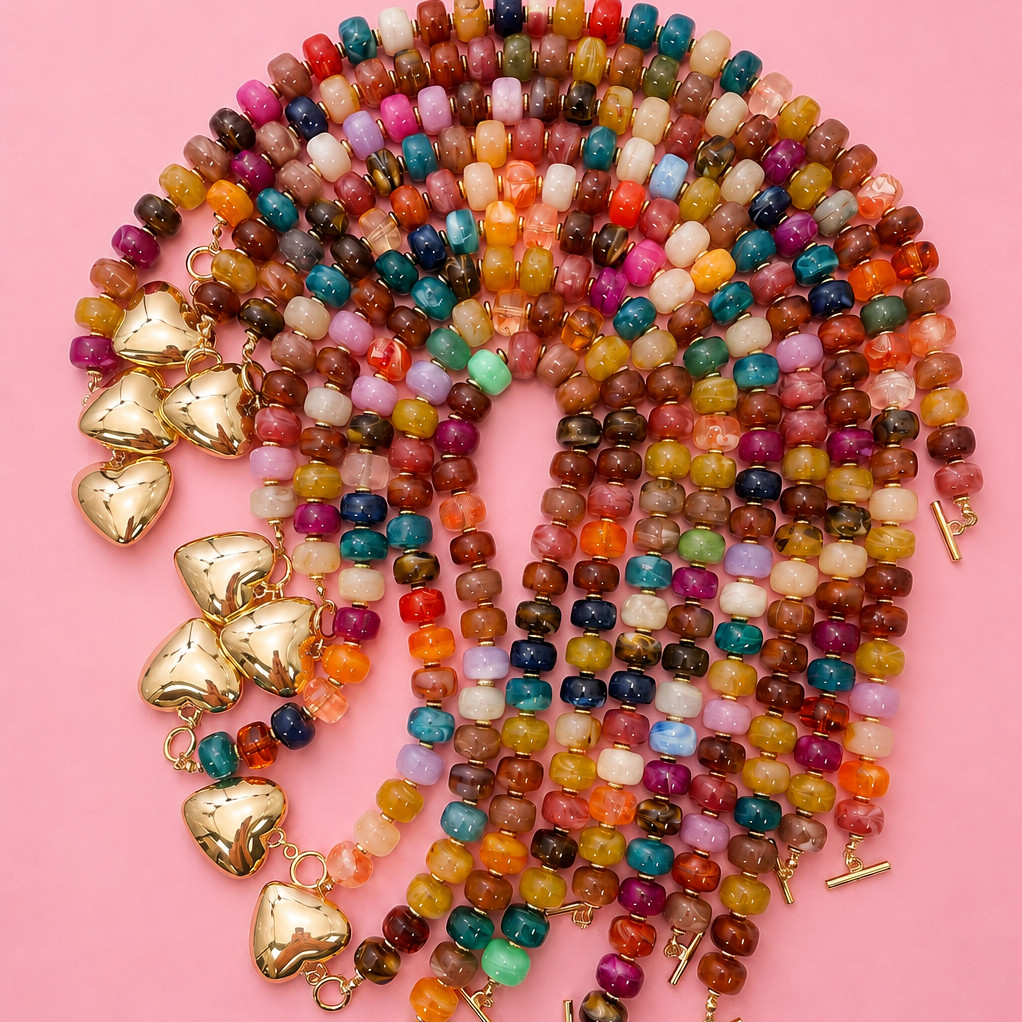 Multi-Beaded Heart Charm Toggle Necklace