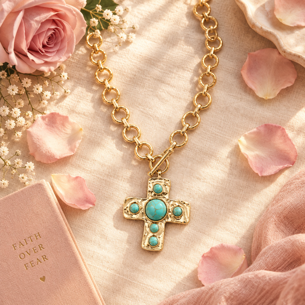 Hammered Cross Necklace Lifestyle