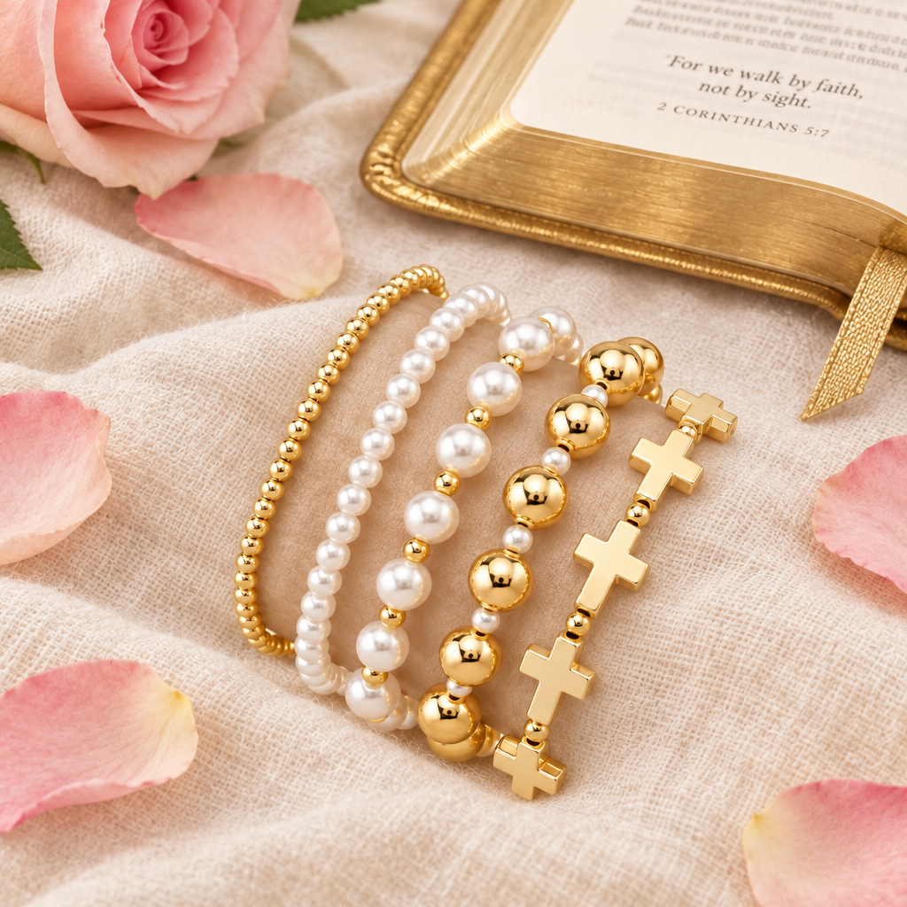 Gold Cross Stack Bracelets lifestyle image