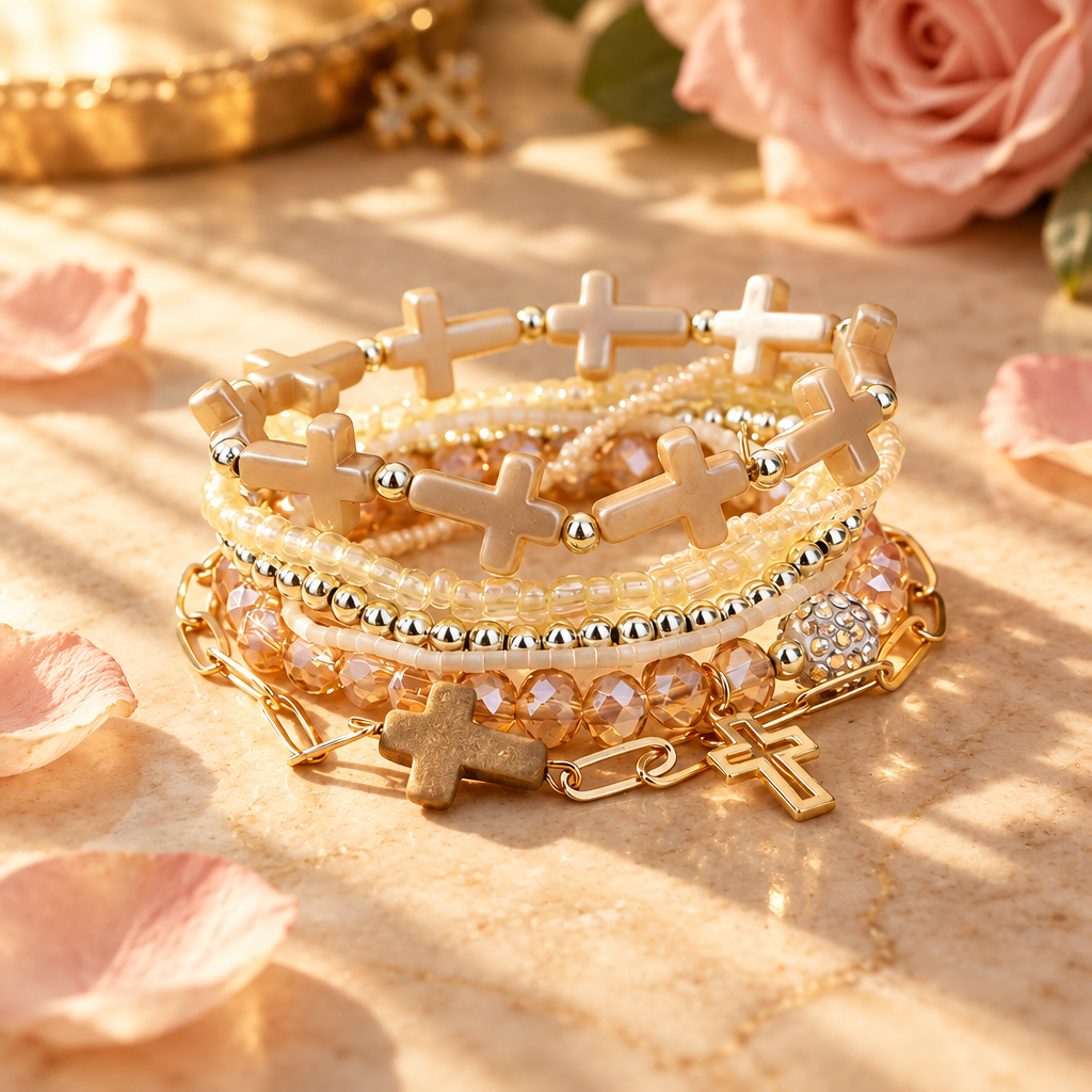 Rose Gold Cross Stackable Bracelets lifestyle image