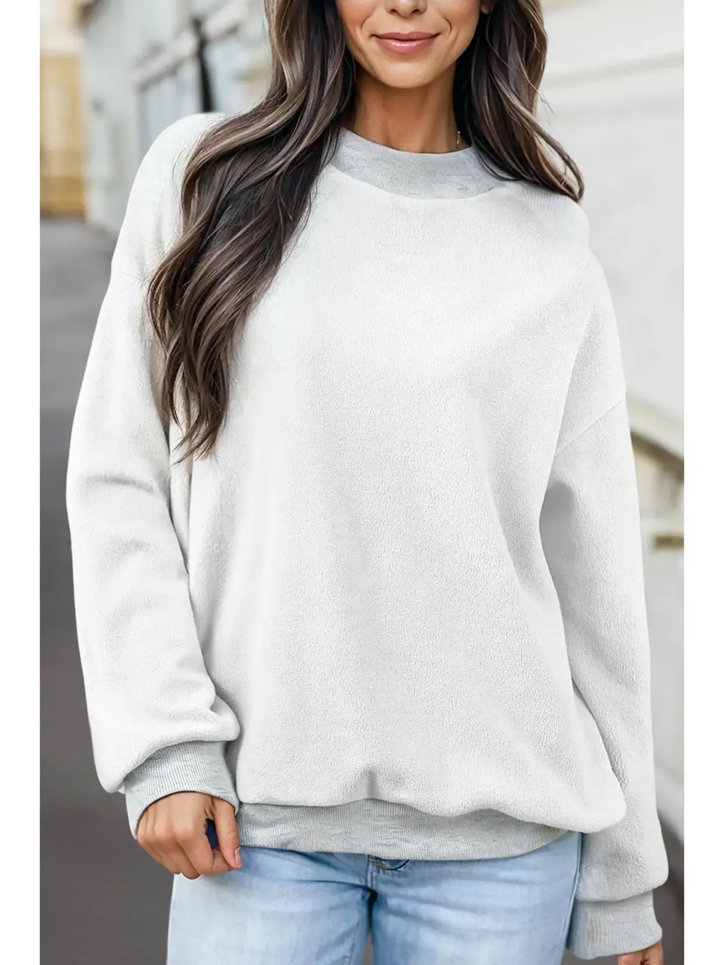 Drop Shoulder Reversible Mock Neck - Cream side