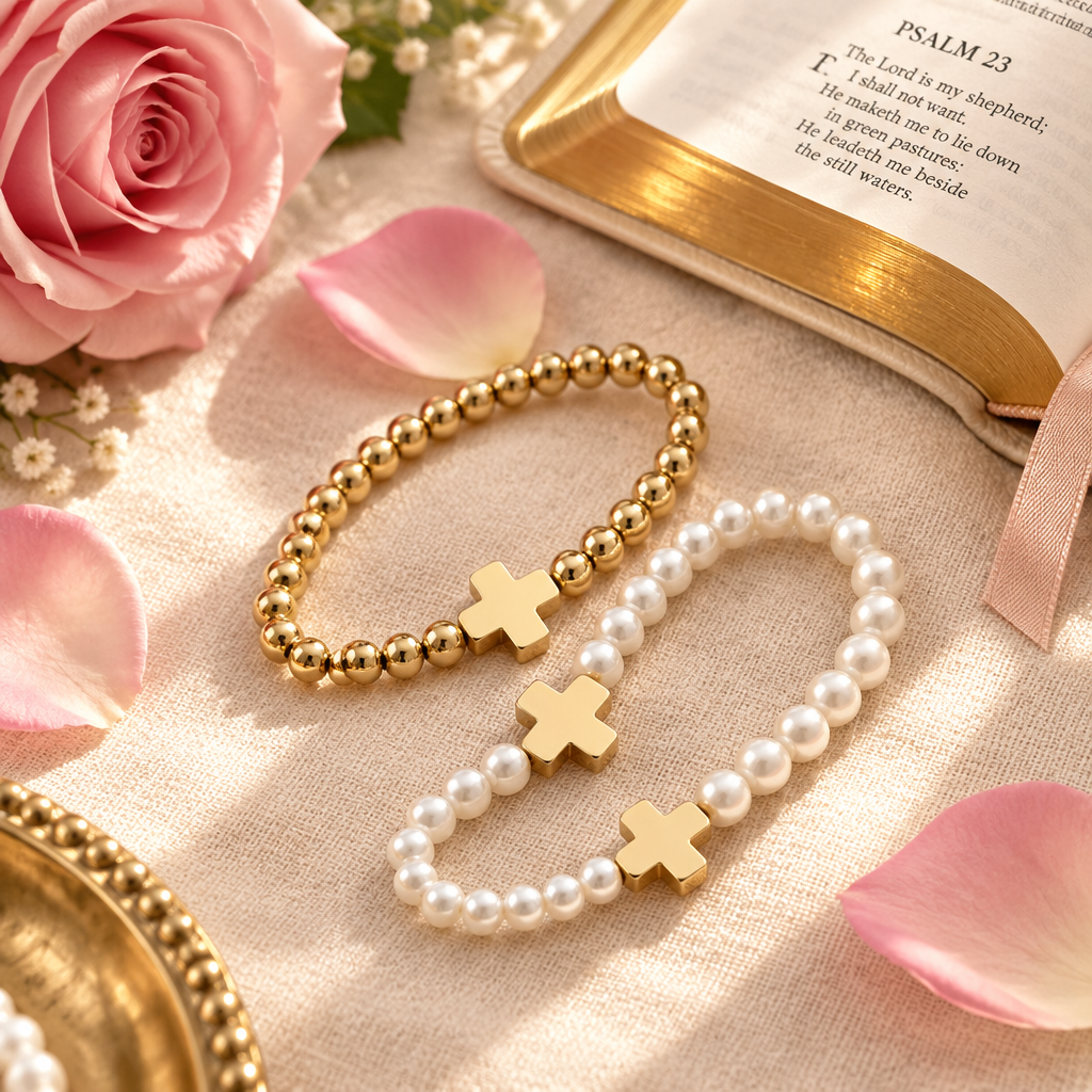 Cross Beaded Stretch Bracelet Set lifestyle image