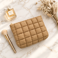 Quilted Puffy Cosmetic Bag Tan lifestyle photo