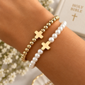 Cross Beaded Stretch Bracelet Set lifestyle image - worn