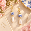 Drop and Dangle Pearl and Chinoiserie Style Earrings lifestyle image