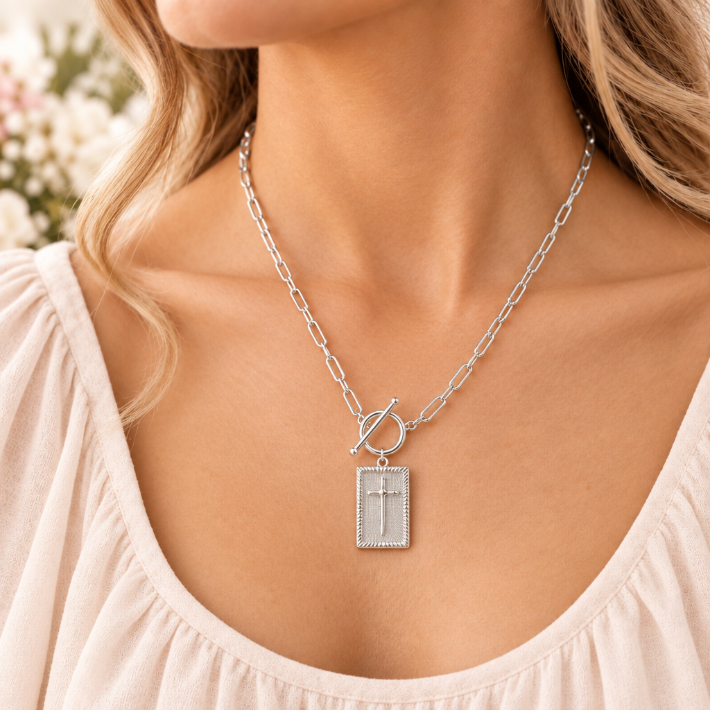 Silver Square Cross Necklace