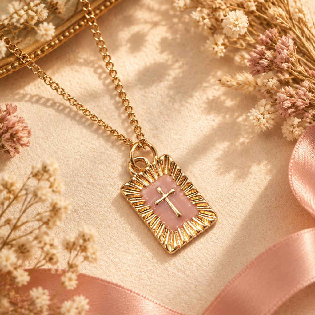 Sunburst Square Cross Necklace Lifestyle